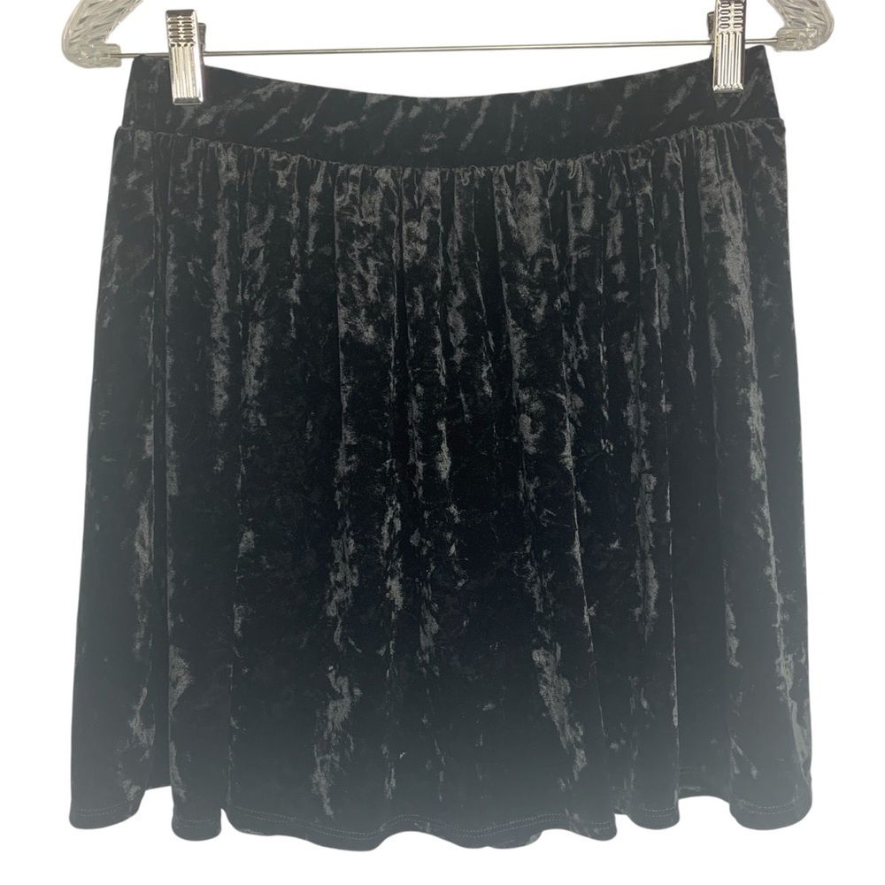 Mini Skirt Aline Skater Swing Skirt Crushed Velvet Whimsy Goth Fairy Black Lg/Sm - Picture 2 of 8